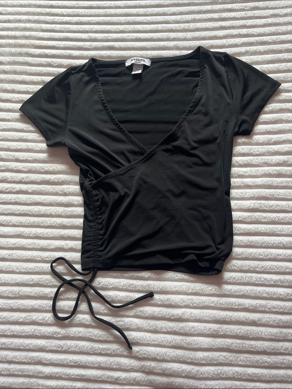 RSQ Black Short Sleeve Wrap Crop Top